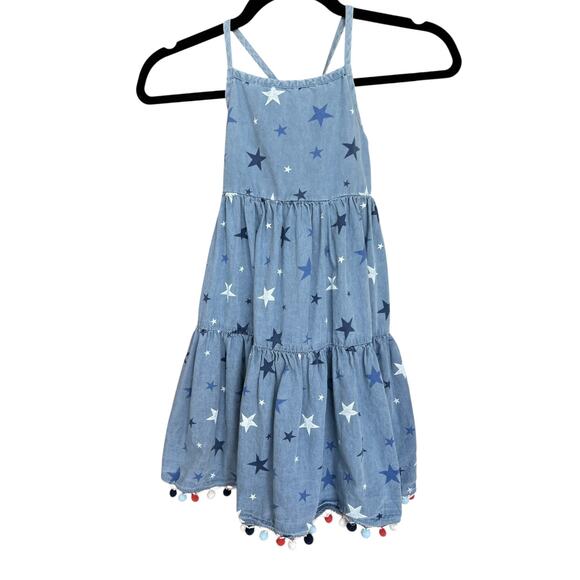 Tommy Bahama Girl's Patriotic Pom Pom Strappy Chambray Dress Size 7 - Picture 1 of 3